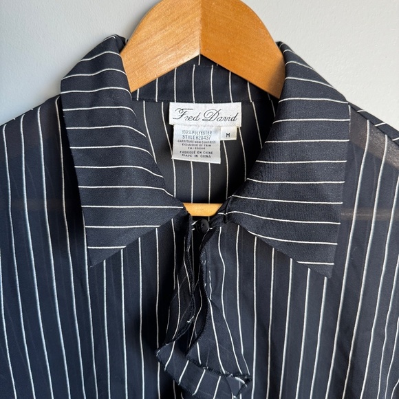 Fred David Women's Vintage Pinstripe Sheer Satin Button Up Blouse Black Medium - Picture 6 of 14